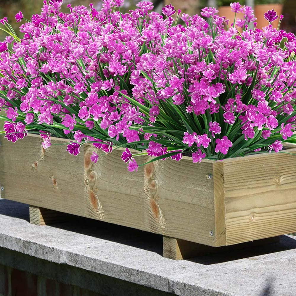 Artificial Outdoor Flowers, Fake UV Resistant Foliage Greenery Faux Plants Shrubs Plastic Bushes for Indoor Outside Hanging Planter Wedding Farmhouse Decor (Pink)