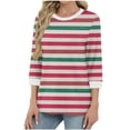 thumbnail image 2 of Women's 3/4 Length Sleeve T-Shirts Striped Print Crew Neck Trendy Tunic Tops Loose Casual Tees for Fall Spring (XL, Pink 03), 2 of 5