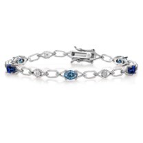 925 Sterling Silver Persian Blue Moissanite and Blue Created Sapphire and Round White Lab Grown Diamond Tennis Bracelet for Women (3.19 Cttw, Gemstone Birthstone, Oval 6X4MM, 7.25 inches)