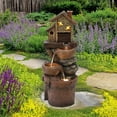 thumbnail image 4 of LuxenHome 29.1" H Bowls and Birdhouse Resin Outdoor Fountain with LED Lights, 4 of 9