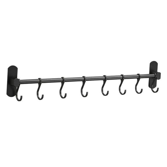 Black Movable Kitchen Storage Hook Rail Hanging Rod 51x8.5cm Space-Saving Organizer