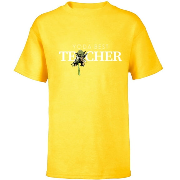 Star Wars Yoda Best Teacher Lightsaber Teacher’s Day Gift- Short Sleeve T-Shirt for Kids - Customized-Yellow