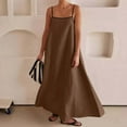 thumbnail image 2 of Women's Linen Maxi Dress, Contrast Trim Spaghetti Strap Sleeveless Backless Summer Beach Sundress, Loose Flowy Long Vacation Travel Dress, 2 of 5