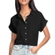 thumbnail image 1 of Blusa con botones para mujer, moda con cuello en V, informal, suelta, manga corta, Top de verano para mujer, negro, M, 1 of 6