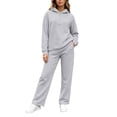 thumbnail image 5 of BRGZLK Women Long Sleeve Sweatsuit Fall Winter Fashion Oversized Half Zip Sweatshirt and High Waisted Wide Leg Pants 2 Piece Outfits Casual Workout Travel Lounge Set Gray XL, 5 of 6