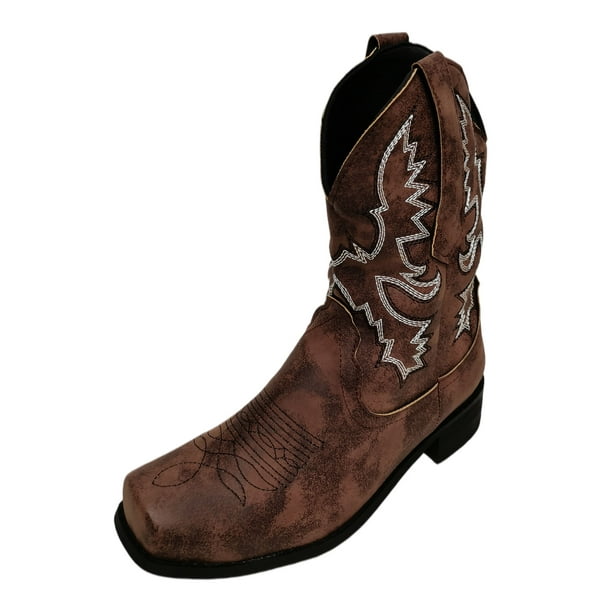 Botas vaqueras Ferndule para mujer, botas occidentales, punta redonda,  tacón grueso bajo, botas bordadas Retro, marrón, talla