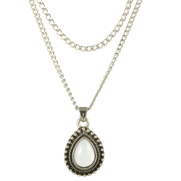 Colgante de ópalo en forma de gota de agua vintage Collar de doble capa Gargantilla Joyería de mujer