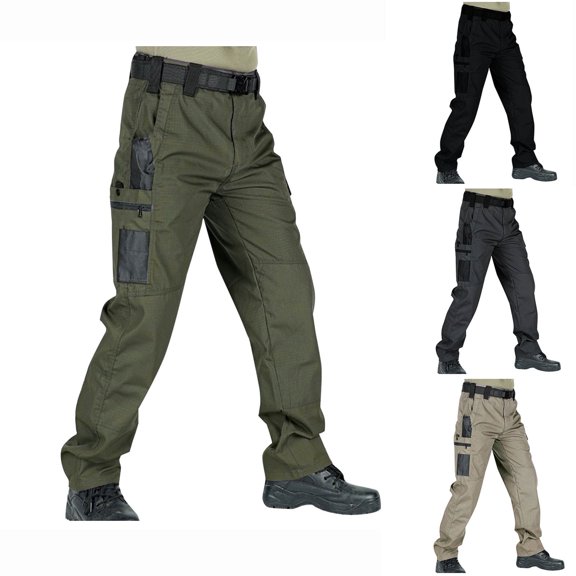 lcziwo Work Pants for Men Construction Golf Classic Hiking Pants Camping Relaxed Fit Solid Color Pants with Pockets Green S