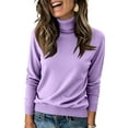 thumbnail image 2 of Womens Turtleneck Long Sleeve Sweater Soft Lightweight Fit, Fall Work Casual Pullover Top Light Purple M, 2 of 4