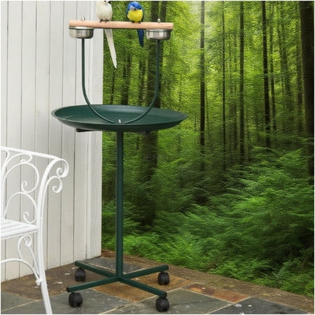 JERFIT 76" Large Bird Play Stand with Wheels, Stainless Steel Bowls & Training Perch - Green Bird Cage Gym Activity Playground for Parrots Cockatiels Conures Macaws