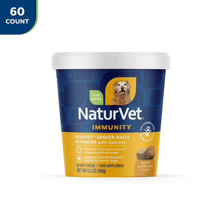NaturVet VitaPet Senior Daily Vitamins Immunity Supplement for Dogs, Bacon and Chicken Flavor, 60 Count