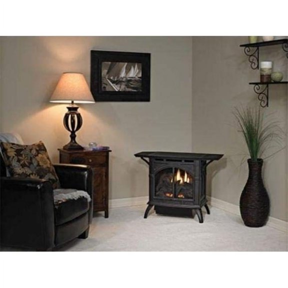 Empire VFD30CC30BN 30 Medium Vent Free Cast Iron Natural Gas Stove with Log Set, Porcelain Black
