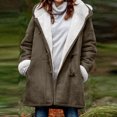 thumbnail image 2 of VEKDONE 2026 Hoodie Jackets for Women Fall Winter Thickened Plush Long Sleeve Coat with Pockets Trendy Horn Button Solid Color Warm Hooded Outwear Khaki L, 2 of 6