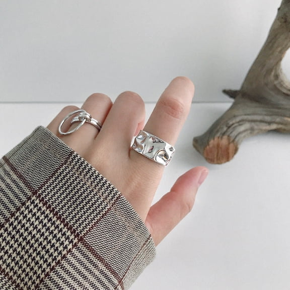Sterling Silver Irregular Bump Ring: Geometric Korean Style, 925 Silver Electroplated, Individually Packed