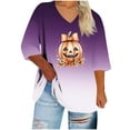 thumbnail image 2 of 3/4 Sleeve Tops for Women Halloween Printed V-neck 3/4 Sleeve T-shirt Plus Loose Top,Womens Tops Purple, 2 of 4