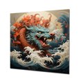 thumbnail image 2 of Designart "Japanese Dragon Wave off Kanagawa III In Blue and Orange"Dragons Metal Wall Art Blue Modern Living Room Wall Art, 2 of 6