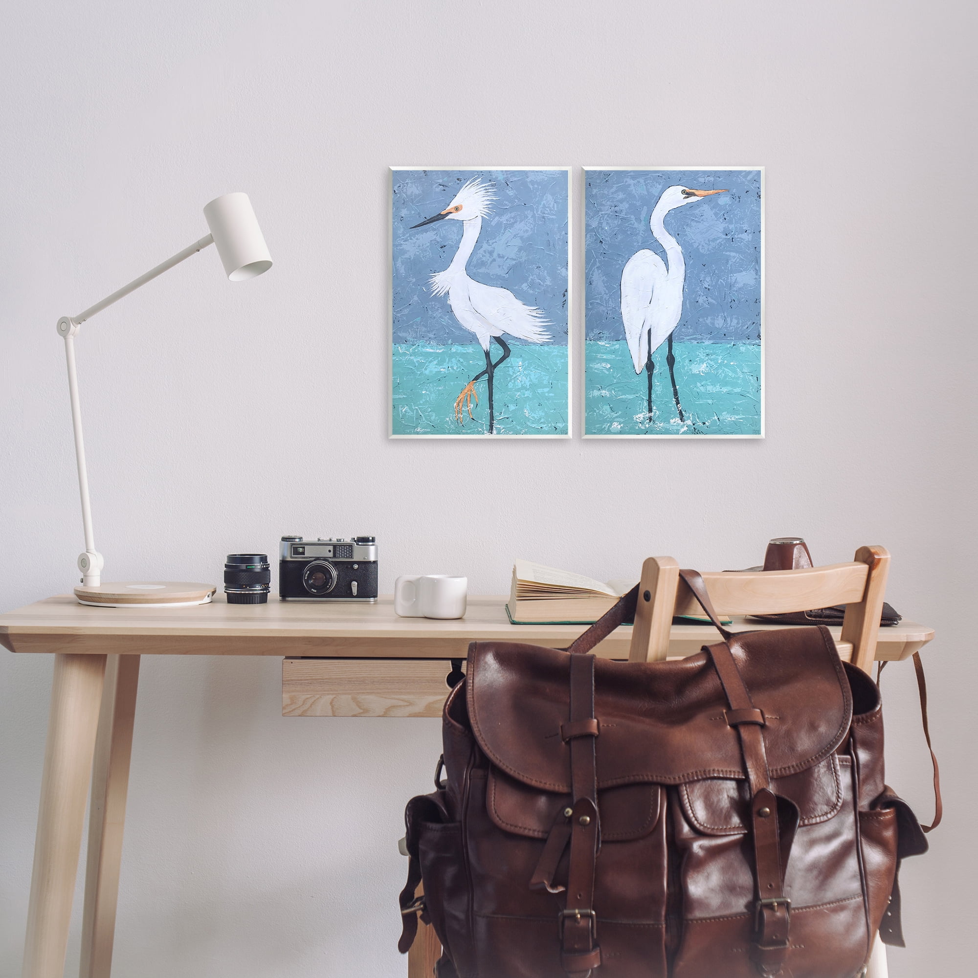Stupell Industries Snowy Egret Pond Animals Painting Unframed Art Print Wall Art, 10 x 15, Set of 2