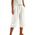 thumbnail image 2 of Capri Pants for Women Linen Wide Leg Loose Fit with Drawstring Elastic Waist Casual Summer Cuffed Pants with Pockets, M, 2 of 6