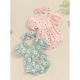 thumbnail image 4 of Aojekbee Baby Girls Summer Rompers Infant Short Puff Sleeve O Neck Floral Romper with Headband, 4 of 10