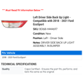 thumbnail image 2 of Left Driver Side Back Up Light - Compatible with 2018 - 2021 Ford EcoSport 2019 2020, 2 of 2