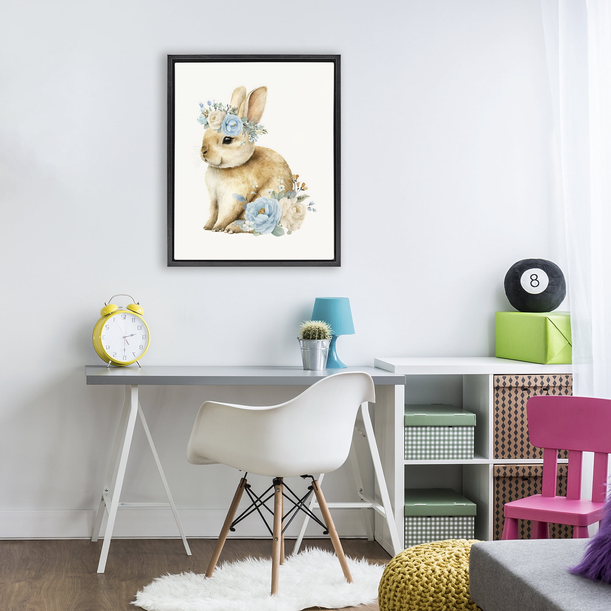 Stupell Industries Watercolor Nursery Bunny Black Framed Floater Canvas Wall Art, design by LSR Design Studio