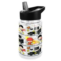 Justice League Kids Tritan Plastic Water Bottle with Straw Lid and Handle, Reusable Tumbler for Toddlers, Unisex for Girls and Boys, 12oz, Trio Wrap Pattern