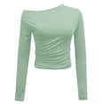 thumbnail image 3 of Graphic Tennis Tees for Women T-Shirts Women's Neckline Fashion Solid Color Off The Shoulder Long Sleeve T Shirt Green XS, 3 of 4