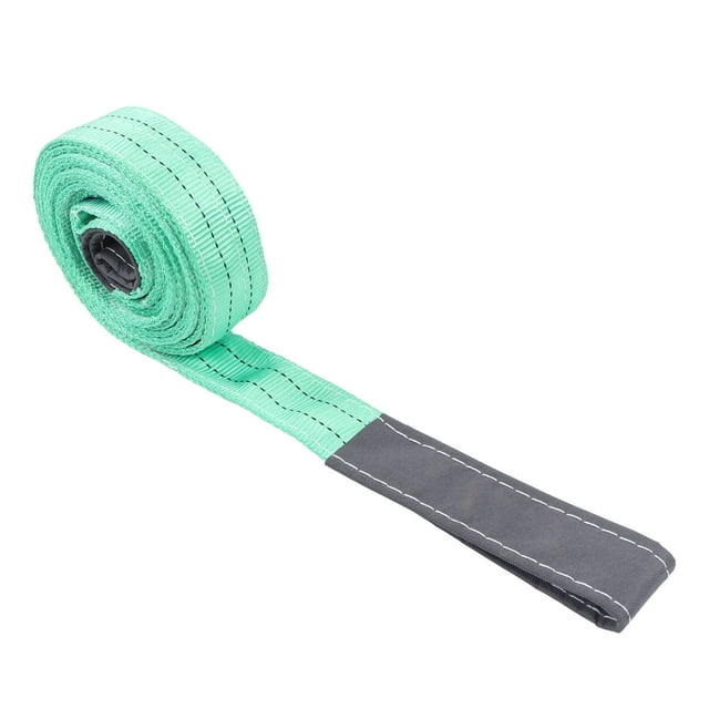 Green Heavy-Duty Polyester Lifting Sling with Double Loop Ends - 13.12ft Length, 4409lb Capacity - Wear-Resistant, High-Strength Industrial Hoist Strap for Shipbuilding, Machinery, Construction (EN