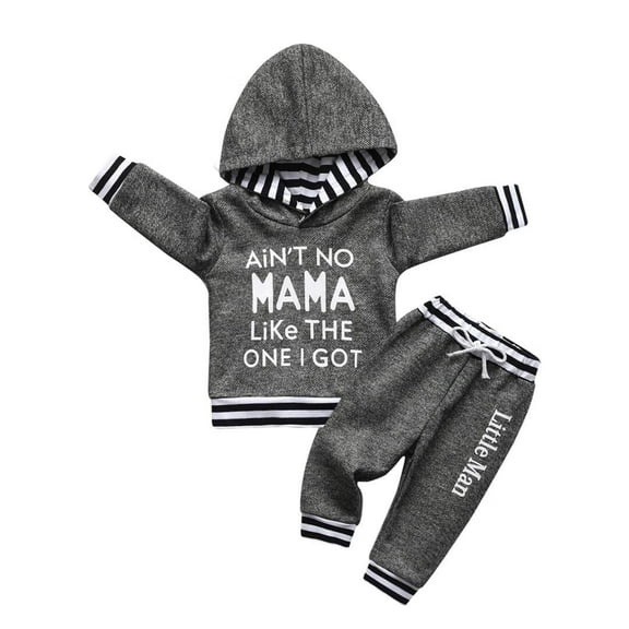 Newborn Infant Baby boy Clothes Long Sleeve Letter Hooded Tops Long Pants Outfits Set Gray 3-6 Months