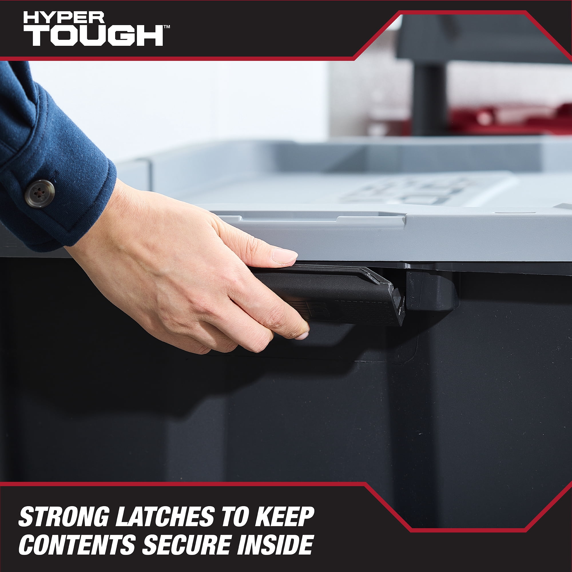 (Pack of 3) Hyper Tough 40 Gallon Large Storage Bin with Latch Lid, Black and Gray, Heavy Duty Plastic Storage Container Black and Gray