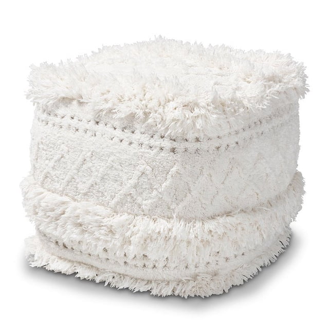 Baxton Studio Curlew Ivory Handwoven Cotton Pouf Ottoman