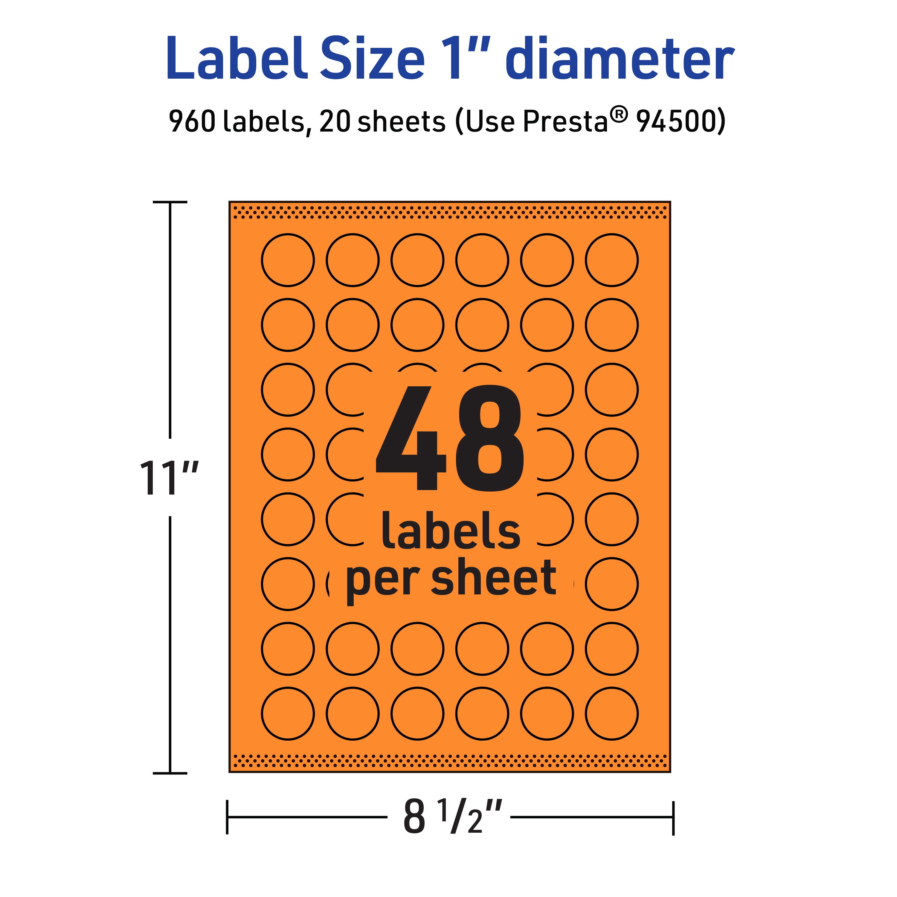 Avery Printable Round Labels, Bright Orange, 1" Diameter, 960ct