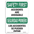 thumbnail image 1 of SignMission OS-SF-A-1218-L-10730 12 x 18 in. OSHA Safety First Sign - Accidents Are Avoidable Bilingual, 1 of 1