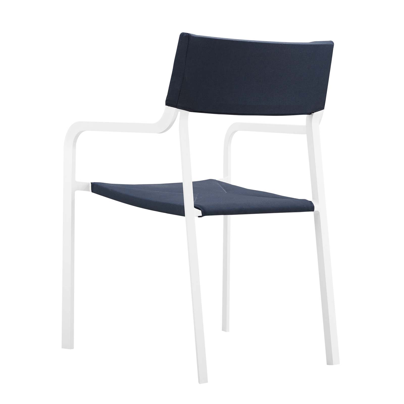 Contemporary Modern Urban Designer Outdoor Patio Balcony Garden Furniture Side Dining Armchair Chair, Fabric Aluminum, Navy Blue White - image 3 of 6