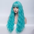 thumbnail image 2 of RightOn 27" Blue Wig Long Curly Wig with Bangs Sky Blue Wig for Women Synthetic Hair Cosplay Costume Wig with Hairnet, 2 of 6