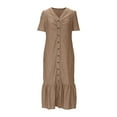 thumbnail image 4 of SMihono Women's Summer Puff Short Sleeve Button Down Maxi Shirt Dress Casual Mid-Rise Eyelet Jacquard Long Dresses Khaki S, 4 of 8
