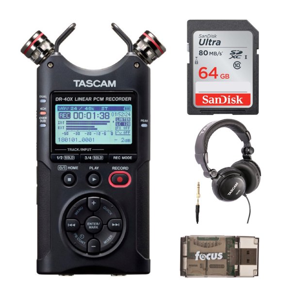 Tascam DR40X 4Track Recorder/Interface with Headphones, Memory Card