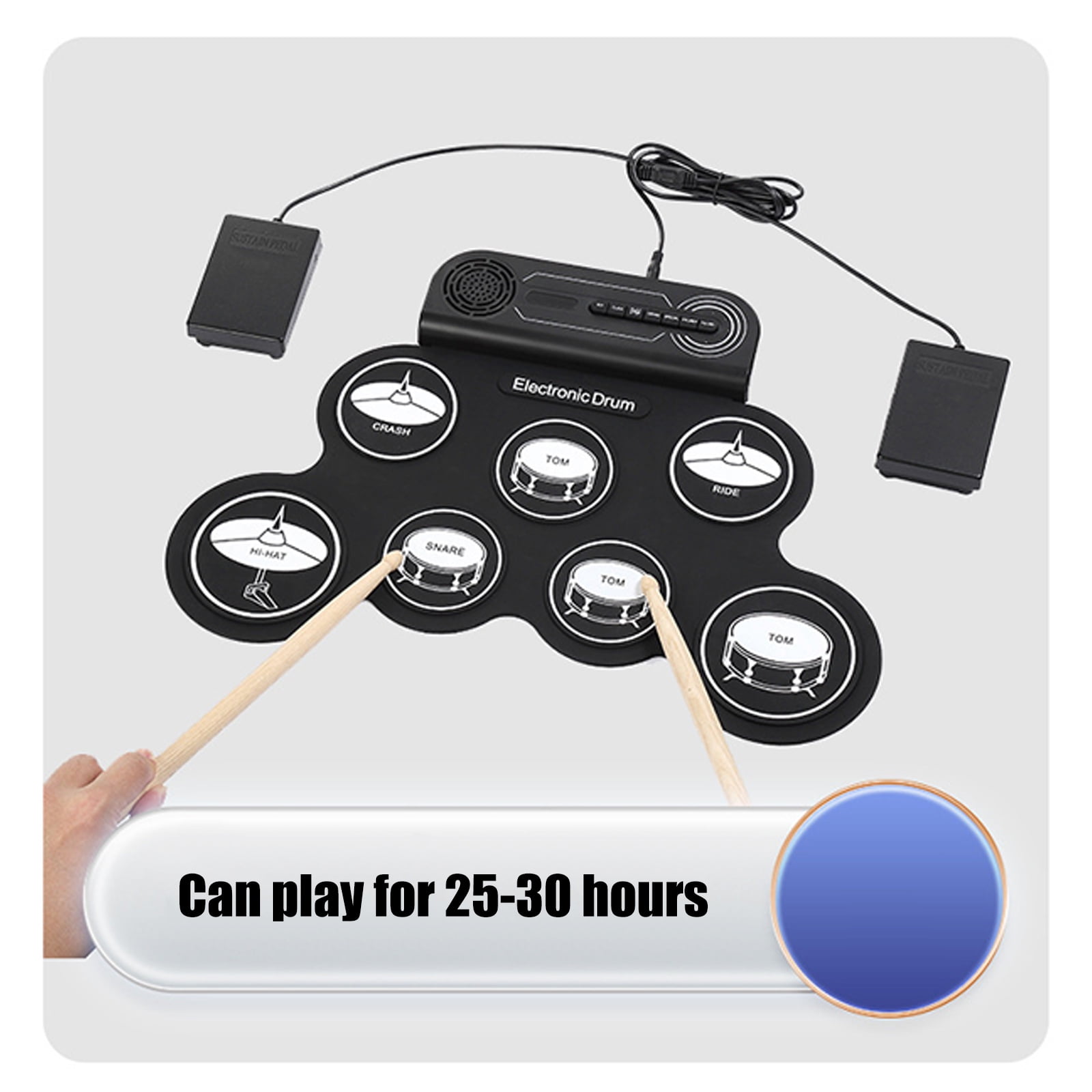 1. Foldable Rechargeable Electronic Drums with Silicone Pad, Drumsticks & Foot Pedal for Kids Adults Beginners