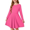 thumbnail image 3 of LTTVQM Casual Dress for Little Girls 4-5 Summer Solid Color Long Sleeve Midi Dress Cute Crew Neck Sundresses Trendy A-Line Dress Hot Pink, 3 of 5