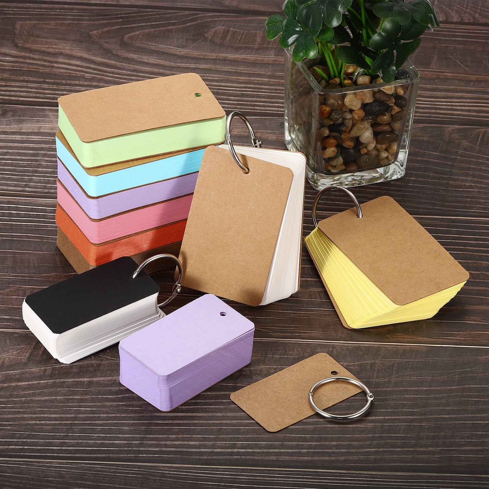 Uxcell 2.8" x 1.5" Blank Flash Cards with Rings Study Cards Index Cards Note Card Hole Punched, White