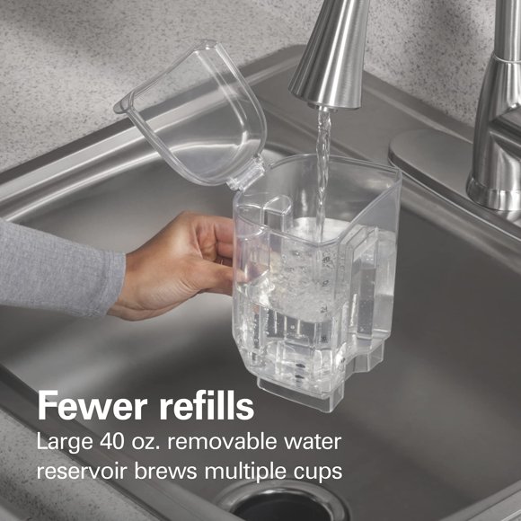 Hamilton Beach The Scoop Single Serve Coffee Maker & Fast Grounds Brewer for 8-14oz. Cups Brews in Minutes 40oz. Removable Reservoir Stainless Steel (49987) Silver