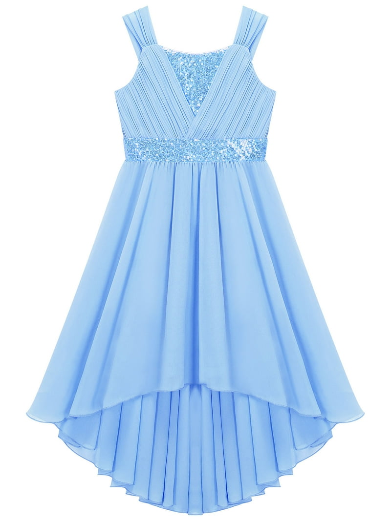 Yartina Flower Girl High Low Dress Kids Sleeveless Sparkly Sequins