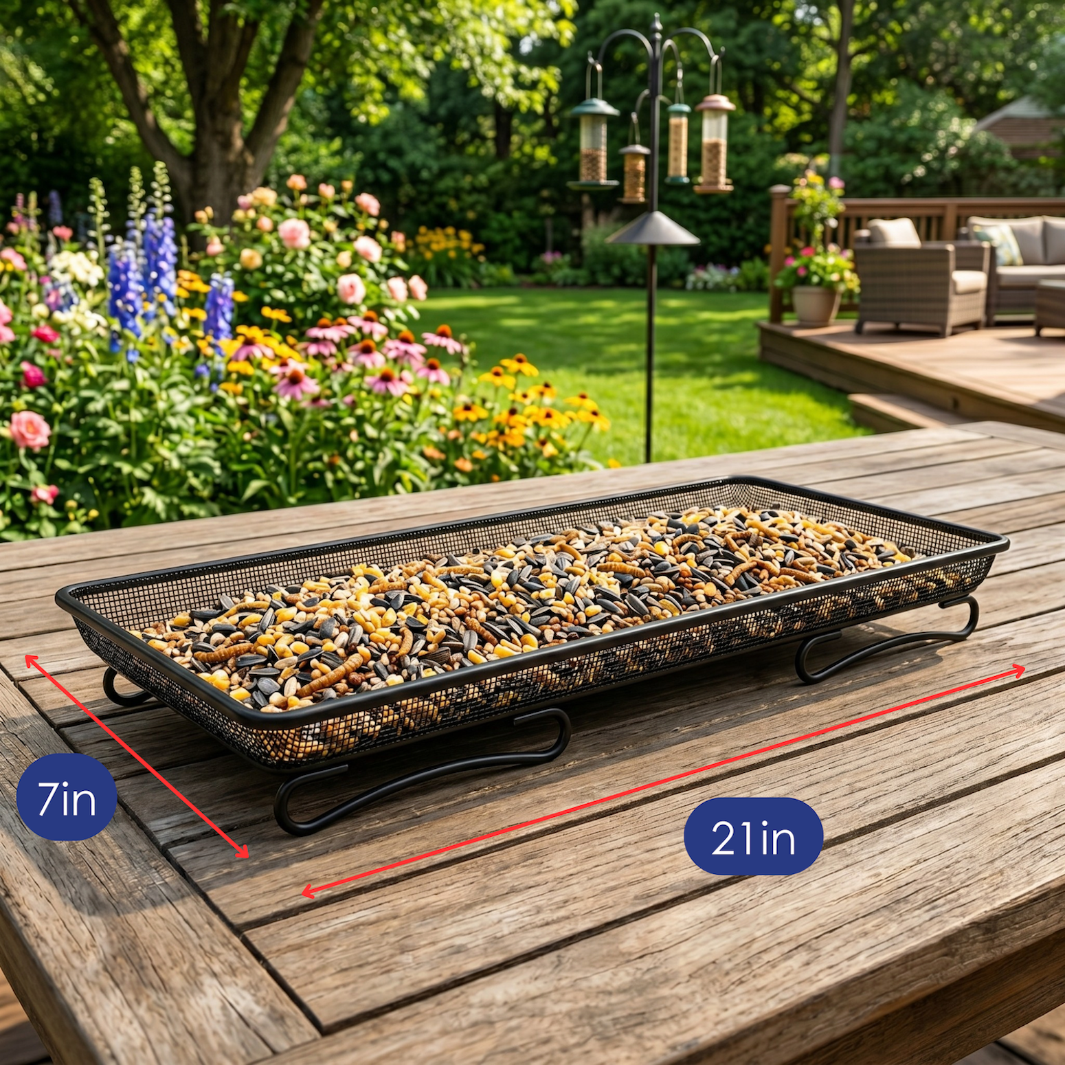 Backyard Essentials Mammoth Deck and Ground Feeder Tray - Metal Bird Feeder Tray for Cardinals, Finches Woodpeckers, Jays and Squirrels
