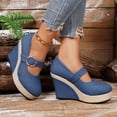 thumbnail image 2 of oqasdz Womens Casual Shoes Solid Color Denim Heel Shoes Round Toe Buckle Design Versatile All Season Work Business Fashion Sneakers Outdoor Summer, 2 of 7