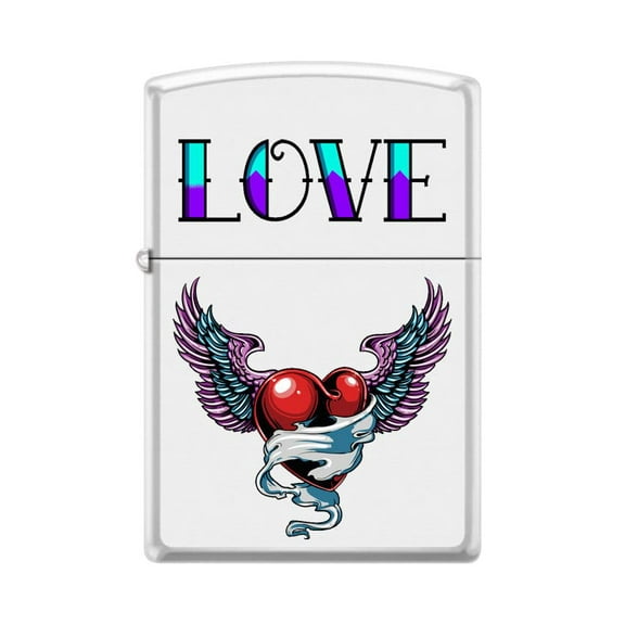 Zippo Lighter-Personalized Custom Message Engraved on Backside Tattoo Heart White Matte Windproof Lighter #Z5487