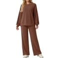thumbnail image 2 of Cueply Two Piece Sets for Women Outfits Fall Lounge Set Sweatshirt Knit Pullover Sweater Tops Wide Leg Pants, 2 of 8