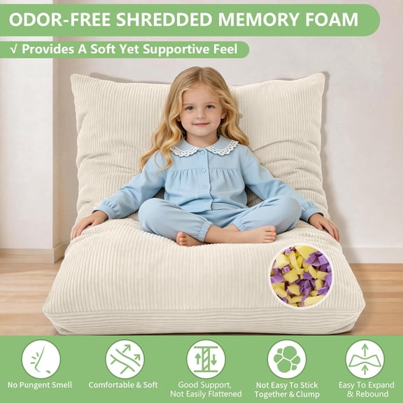 3-in-1 Kids Bean Bag Chair, Convertible Memory Foam Sofa Bed, Soft Corduroy