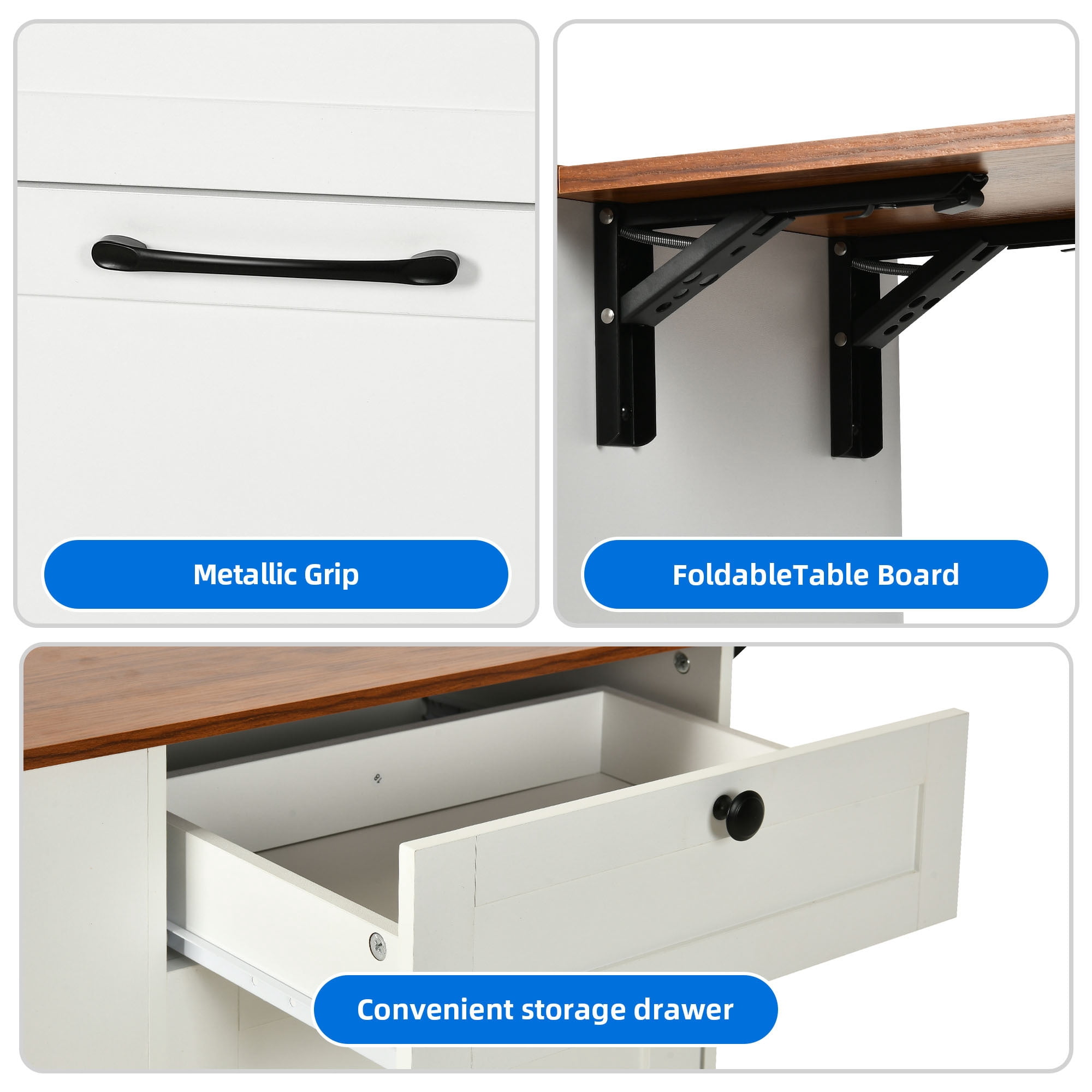Uforic Kitchen Tilt Out Trash Can Cabinet with Drawer & Drop Leaf, Storage Cabinet for 10-gal Trash Bin, Off-White