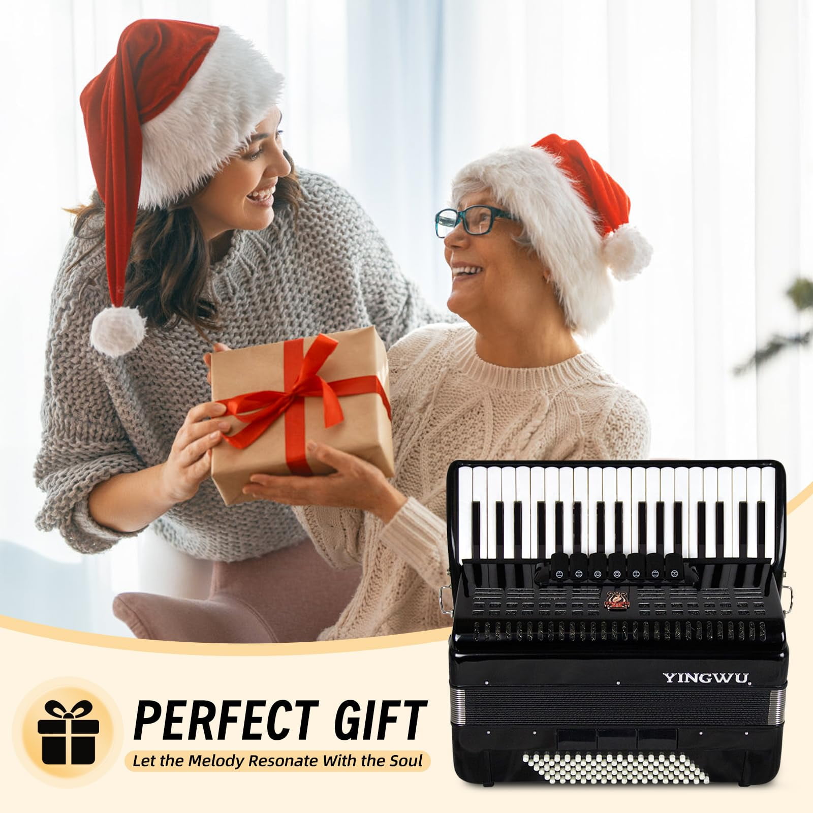 Accordion, 37 Keys 96 Bass Professional Accordion for Beginners and Advanced Players with Backpack and Strap