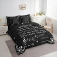 thumbnail image 3 of Feelyou Inspirational Words Twin Bedding Sets 7-Piece, Black White Melody Music Bedding Comforter Set, Damask Flower Reversible Sheet Sets, Lightweight Room Decor, 3 of 7
